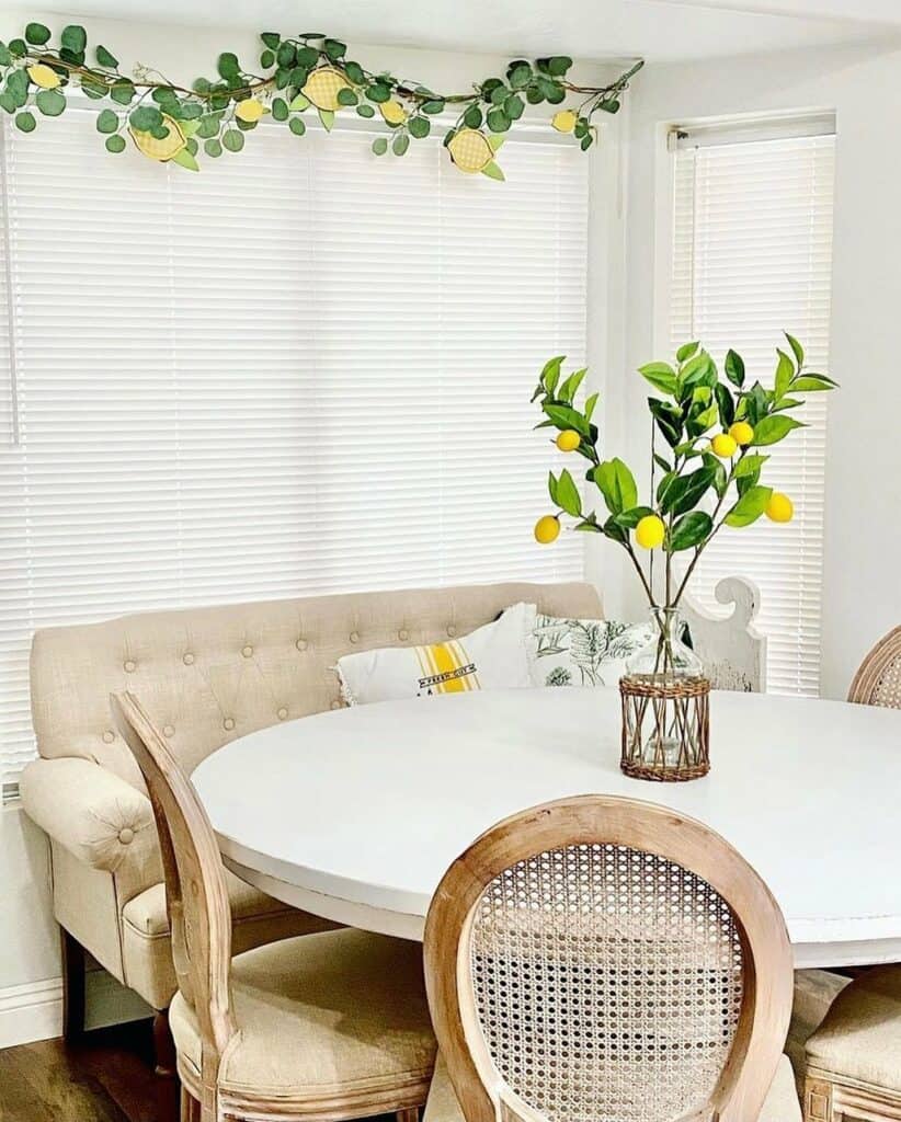 Dining Space With Lemon Centerpiece and Garland