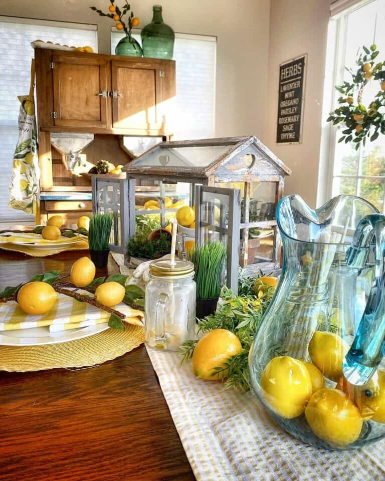 Dining Tablescape With Decorative Lemons