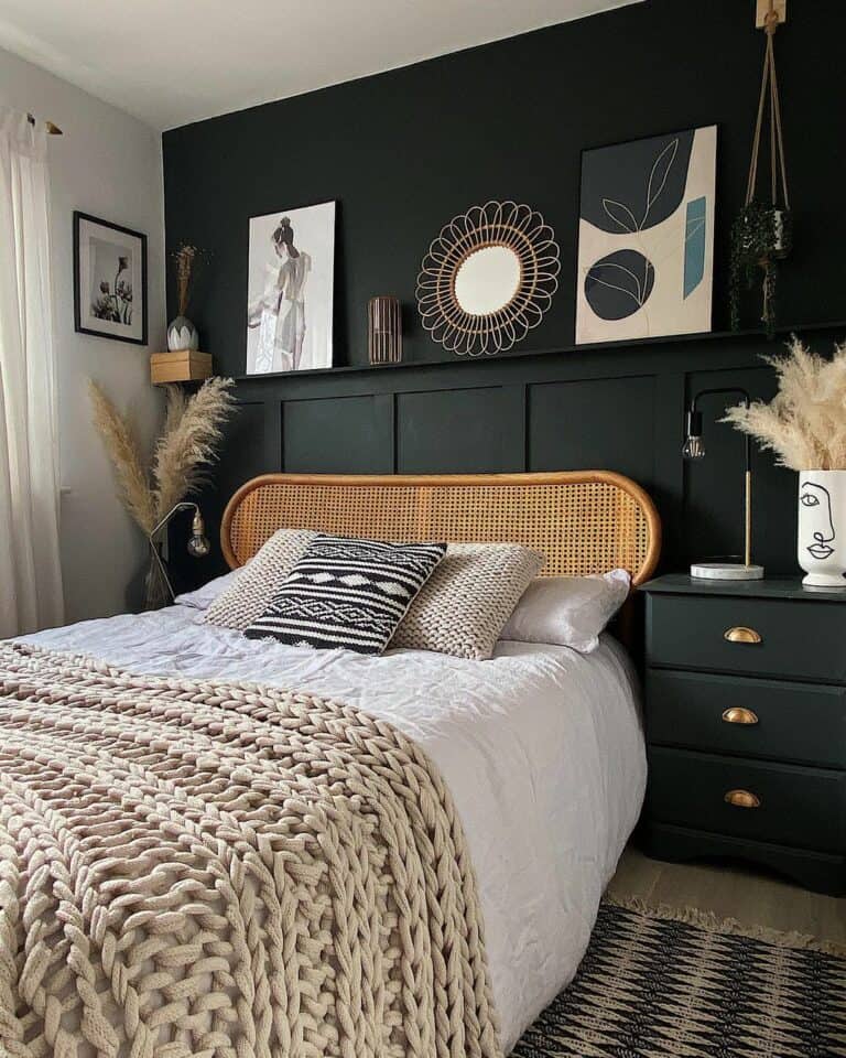Dramatic Matte Black Accent Wall in Bedroom