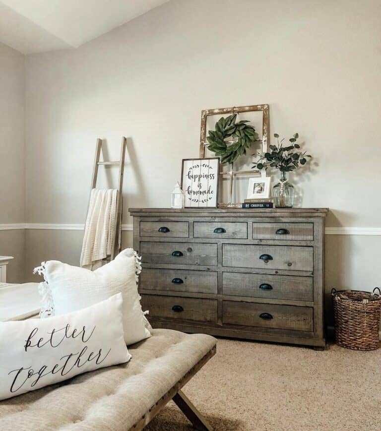 Driftwood Gray Bedroom Dresser With Farmhouse Décor