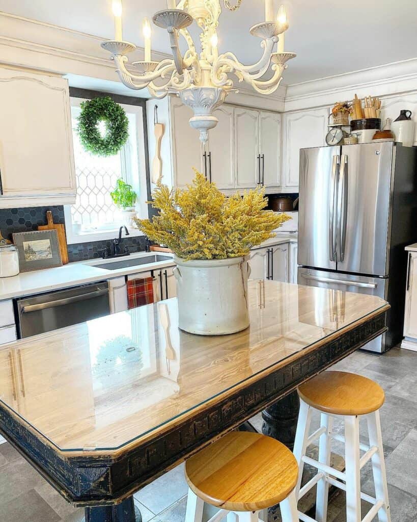 Elegant Chandelier Over Kitchen Island