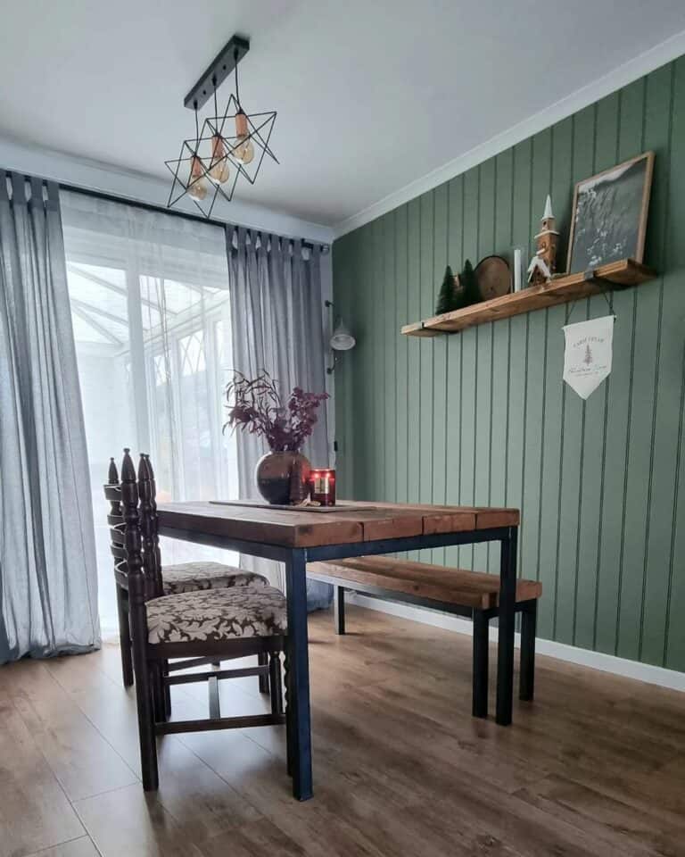 Emerald Green Vertical Shiplap Dining Room Wall