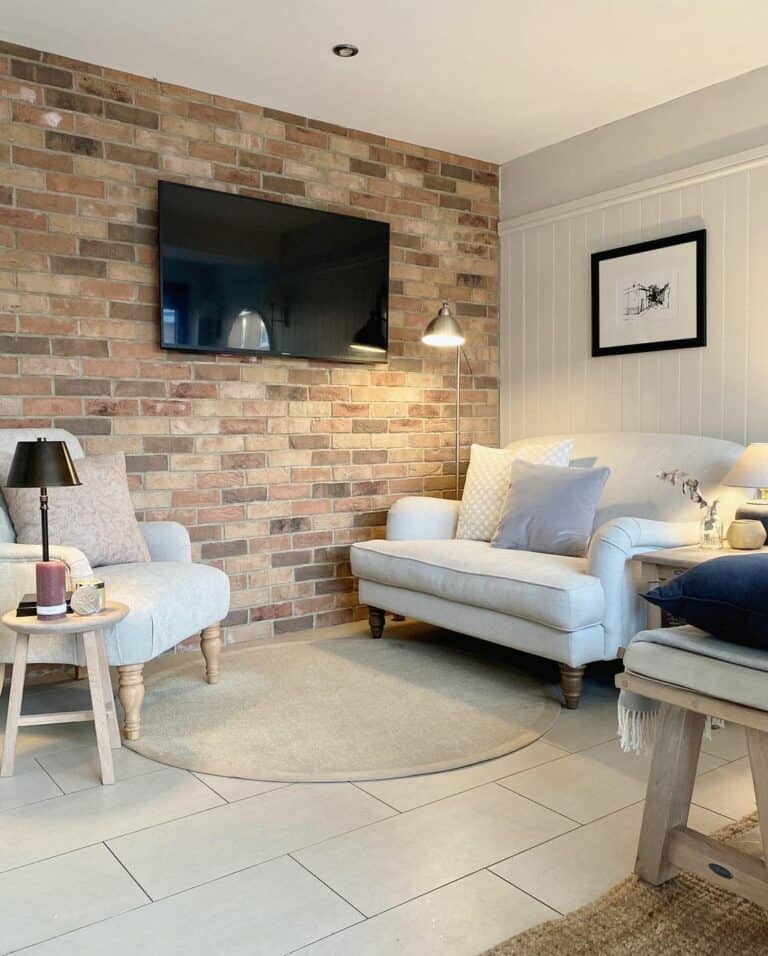 Exposed Brick Accent Wall in Living Room