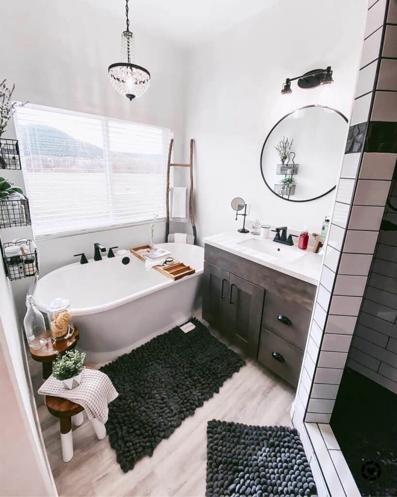 Farmhouse Bathroom With Freestanding Bathtub