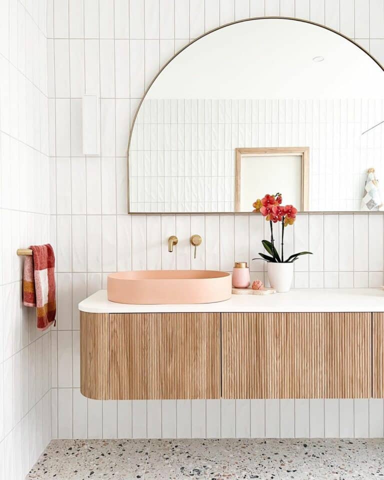 Farmhouse Bathroom With Half-oval Mirror