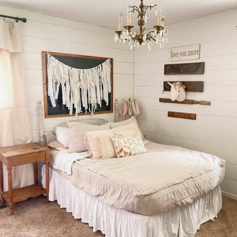 Farmhouse Bedroom With Vintage Chandelier
