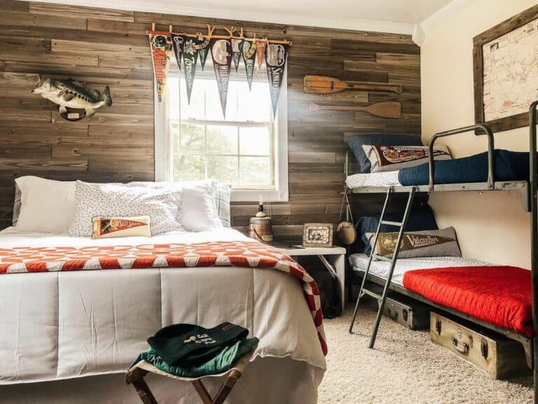 Farmhouse Bedroom With Wood Plank Wall