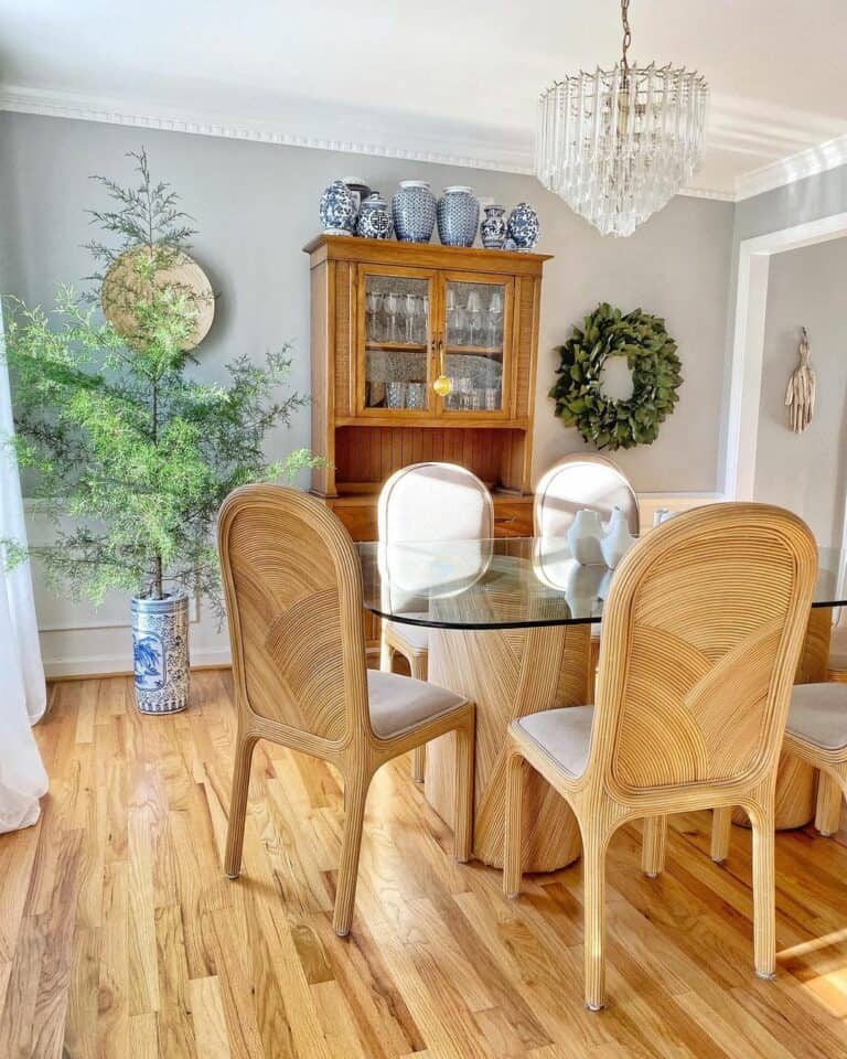 Farmhouse Dining Room With Chinoiserie Elements