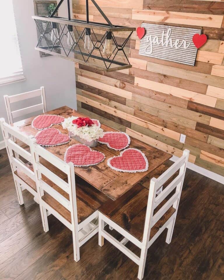 Farmhouse Dining Room With Wood Shiplap