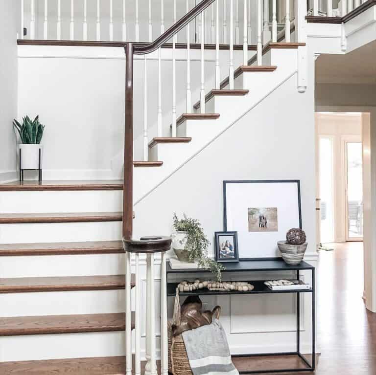 Farmhouse Entryway With Modern Black Console Table