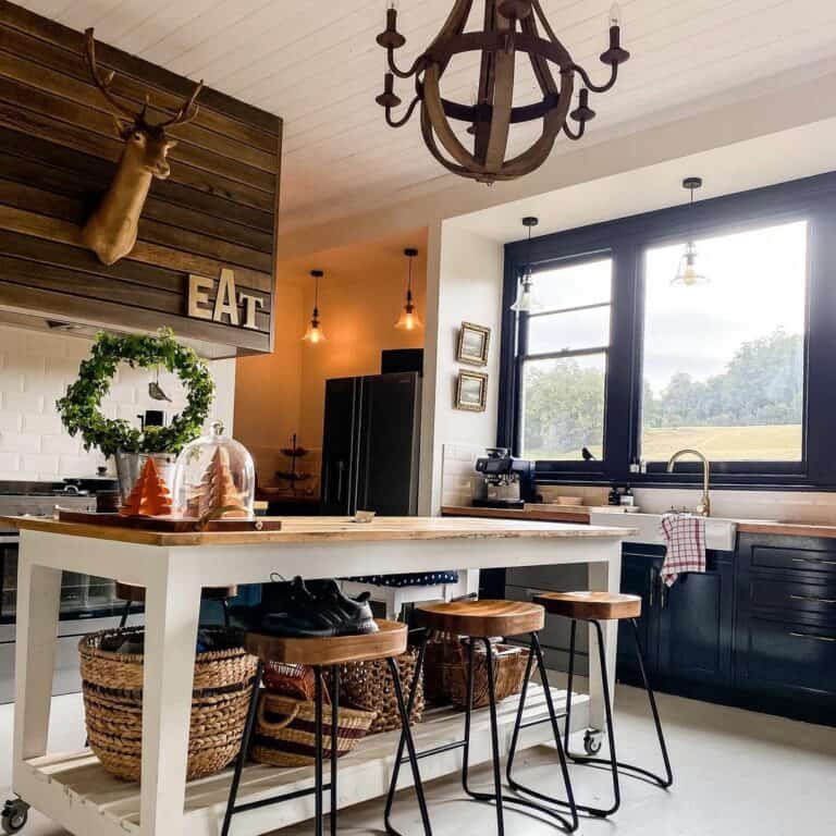 Farmhouse Kitchen With Black Cabinets