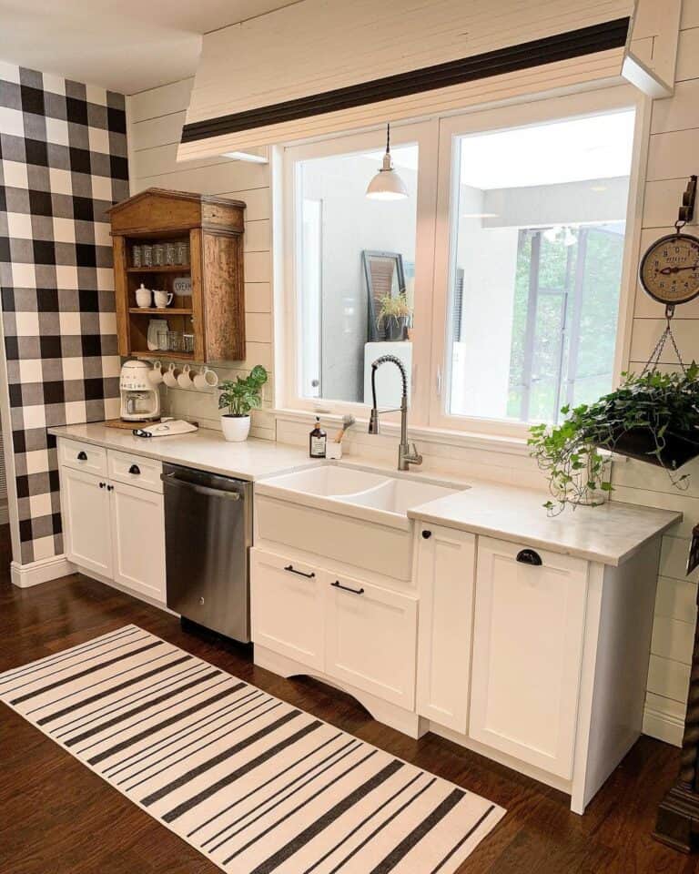 Farmhouse Kitchen With Buffalo Plaid Accent Wall