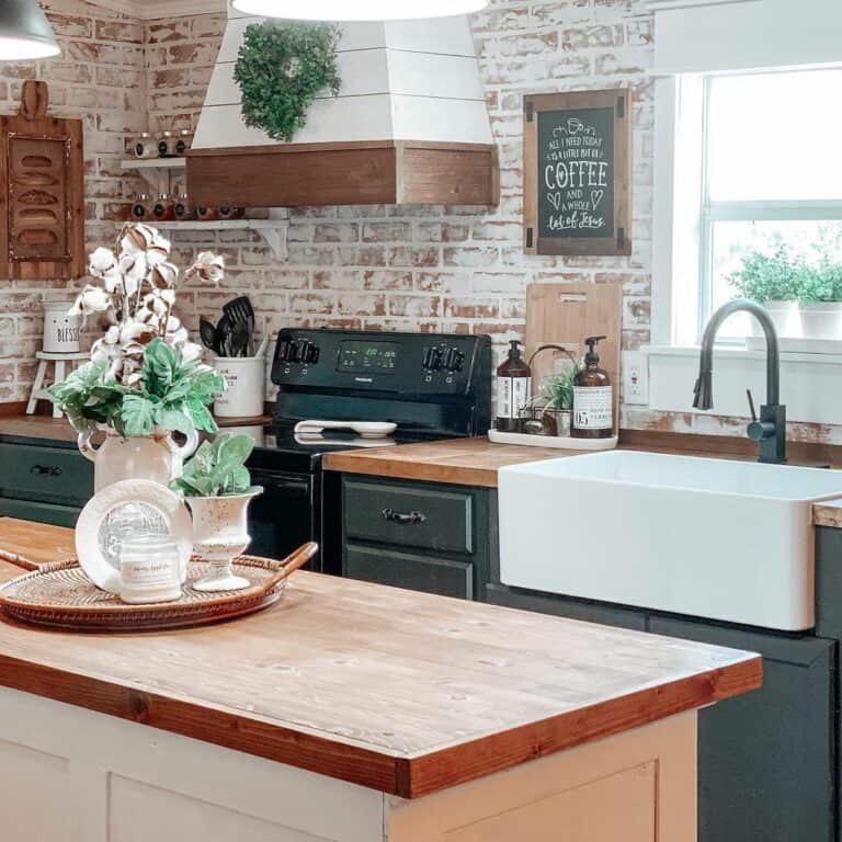 Farmhouse Kitchen With Butcher Block Countertops