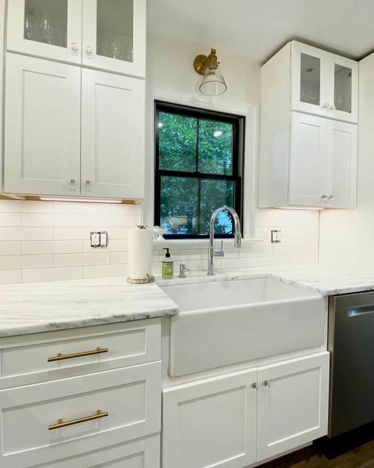 Farmhouse Kitchen With White Marble Countertop