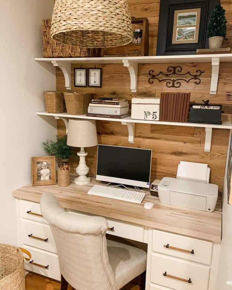Farmhouse Office With Wood Shiplap Wall