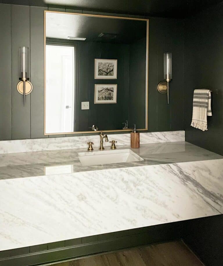 Floating White and Gray Marble Bathroom Vanity