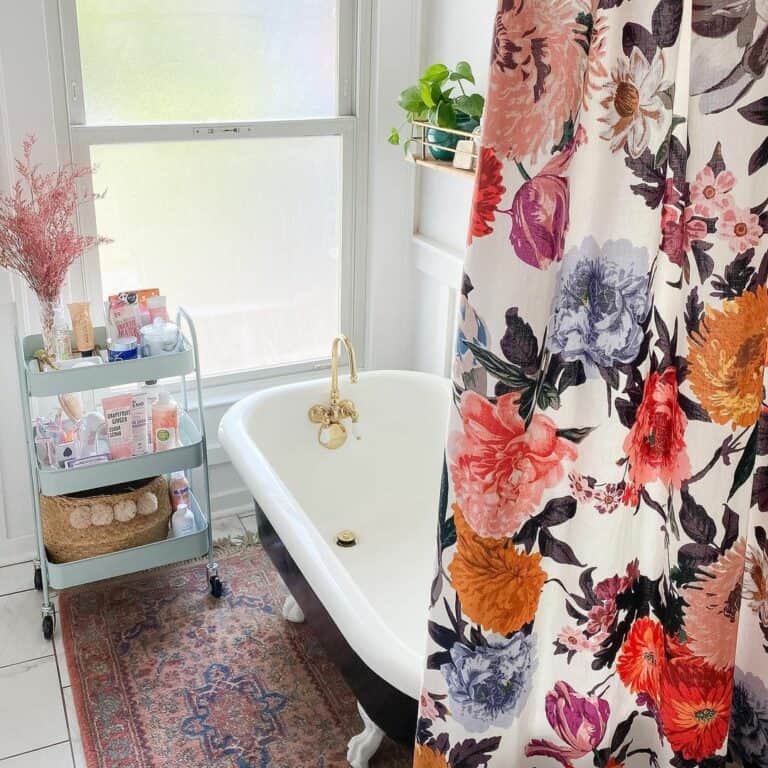 Floral Bathroom With Clawfoot Bathtub