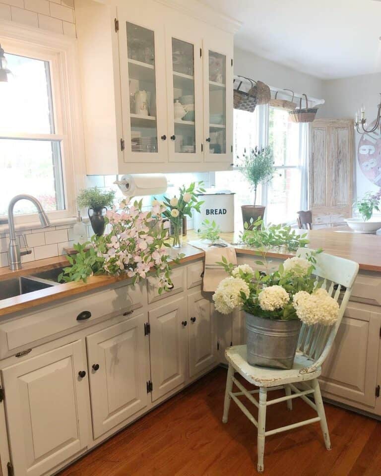 Flowers Decorate a French Country Kitchen
