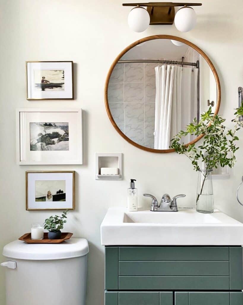 Full Bathroom With Muted Green Washstand
