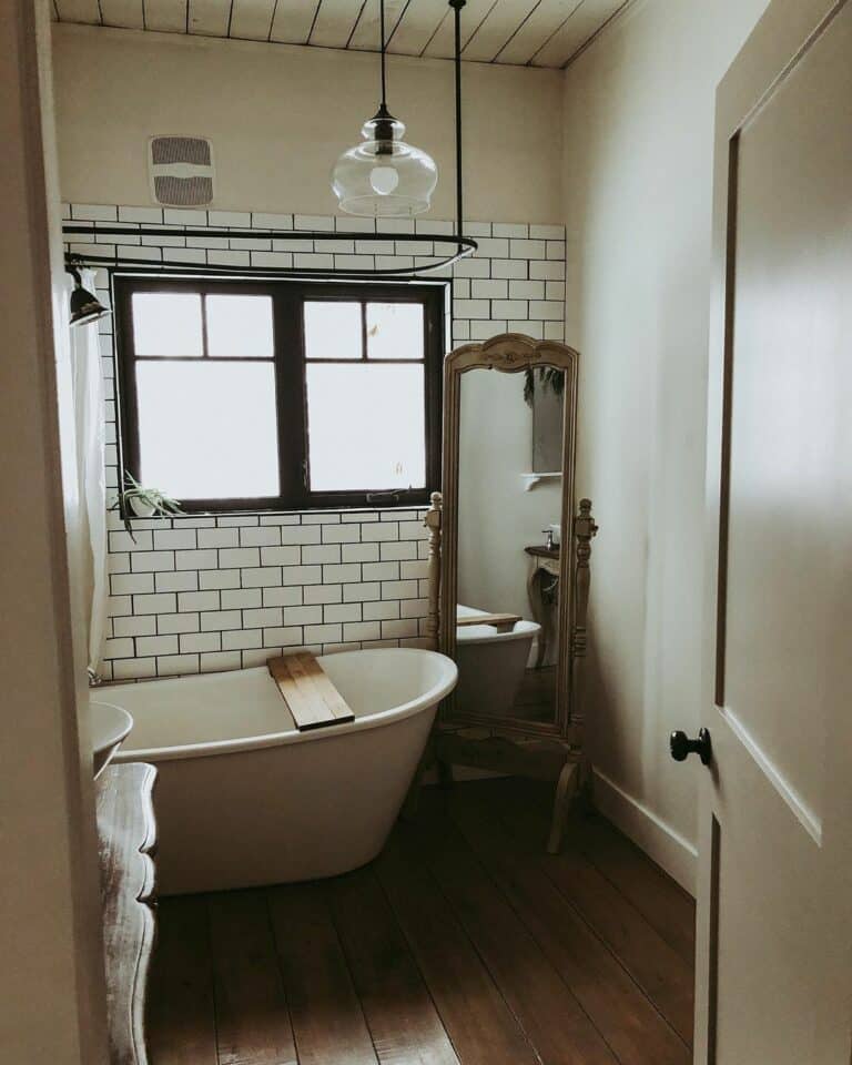 Full Length Mirror Stands Beside Bathtub