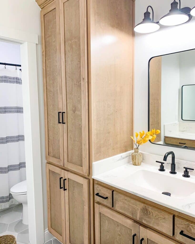 Fun Floor Tile and Ample Cabinet Space