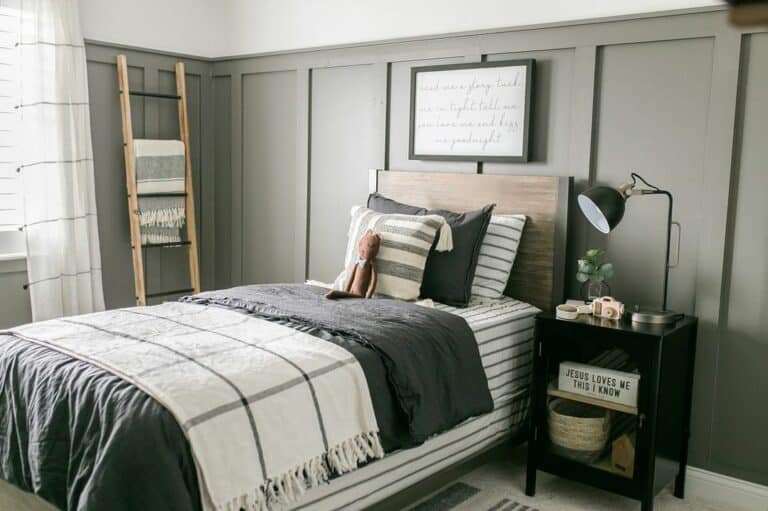 Gray Board and Batten Accent Walls in a Black and White Room