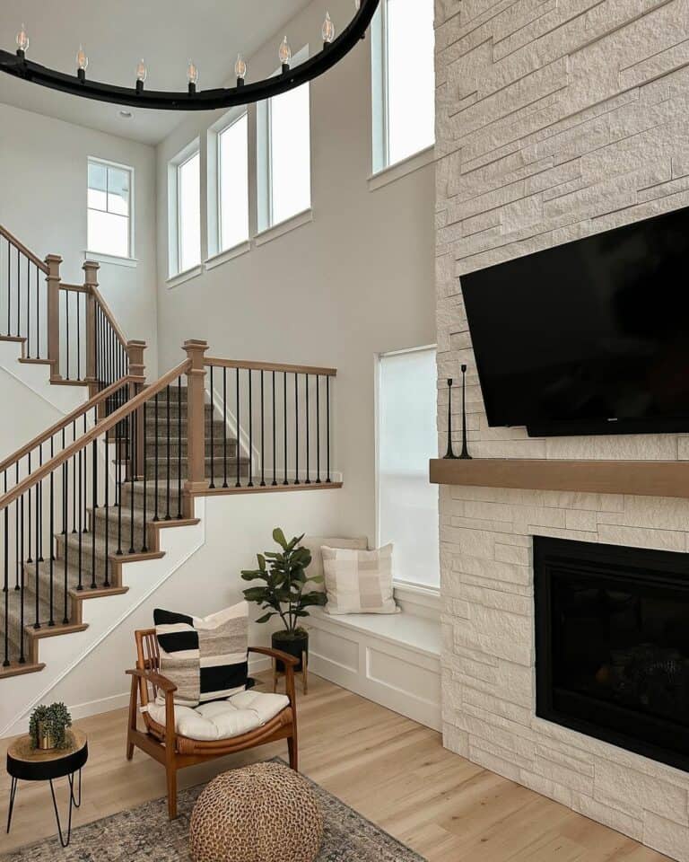 Gray Carpeted Living Room Staircase Ideas