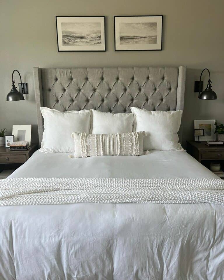 Gray French Upholstered Headboard for a Neutral Bedroom