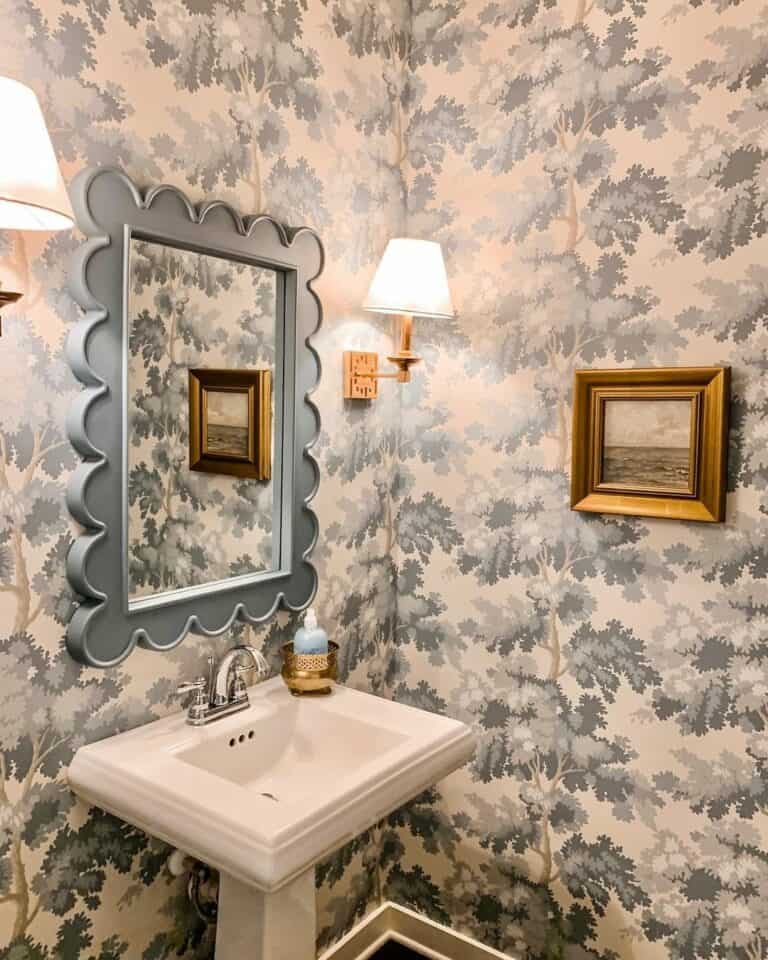 Gray Wallpaper With Matching Mirror