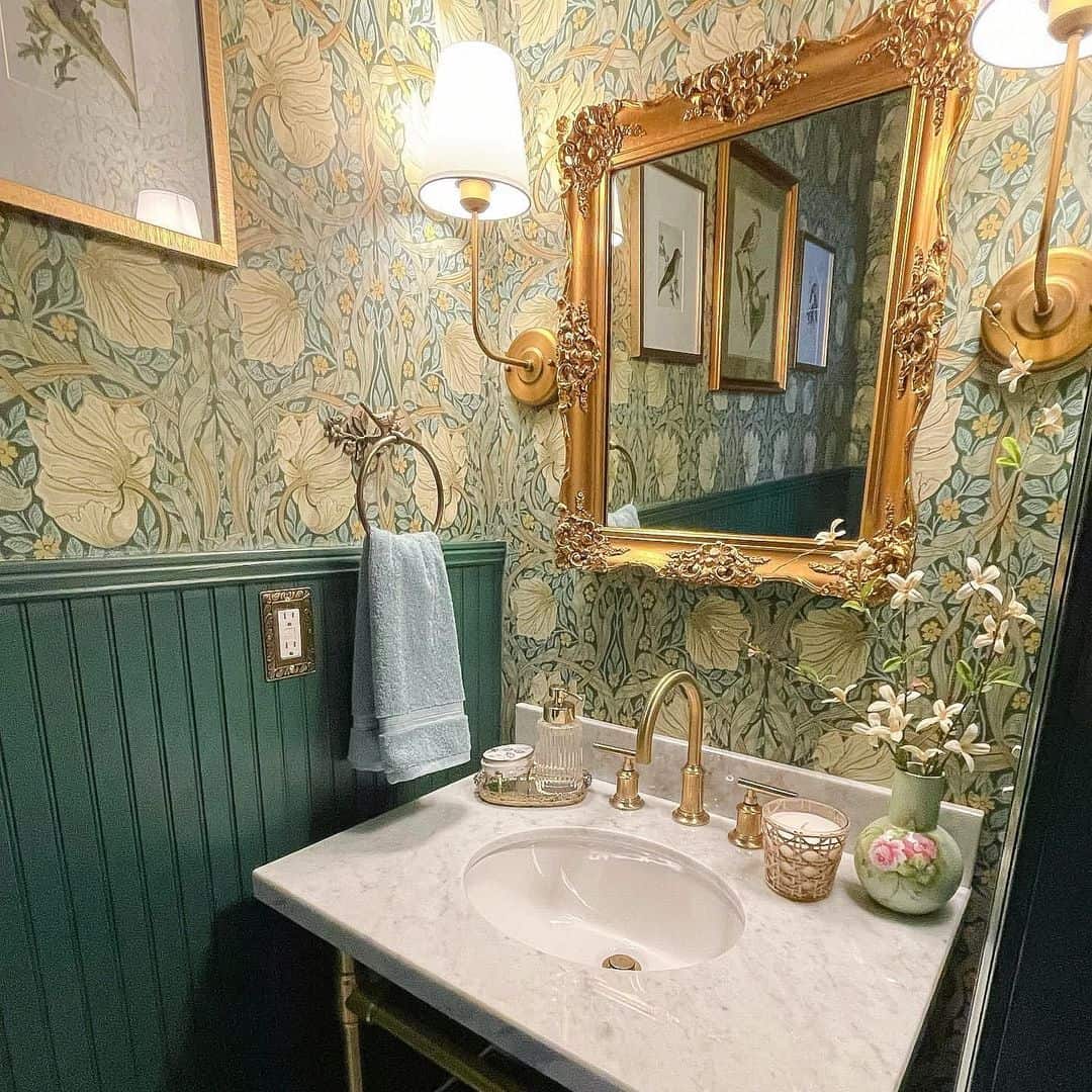 Intricate Wallpaper and Emerald Green Beadboard - Soul & Lane