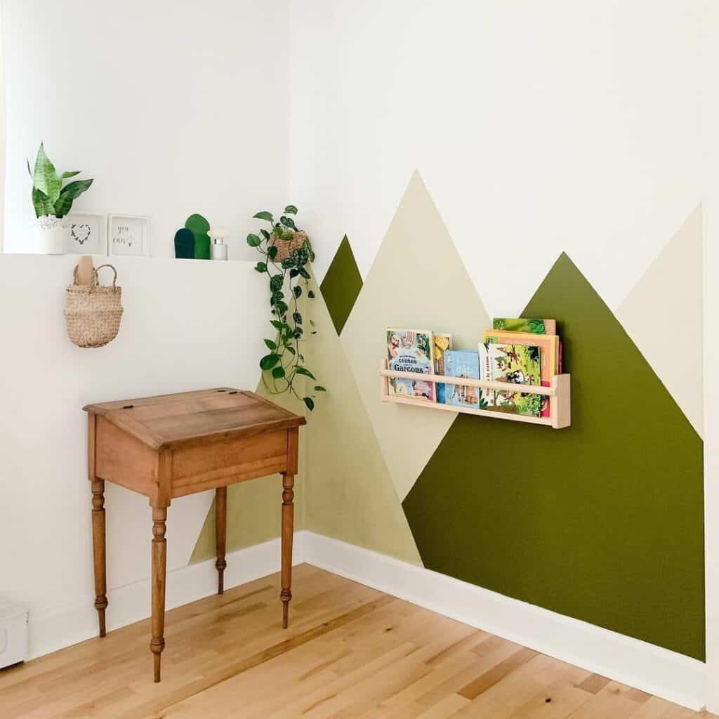 Kid's Study Nook With Green Geometric Accent Wall