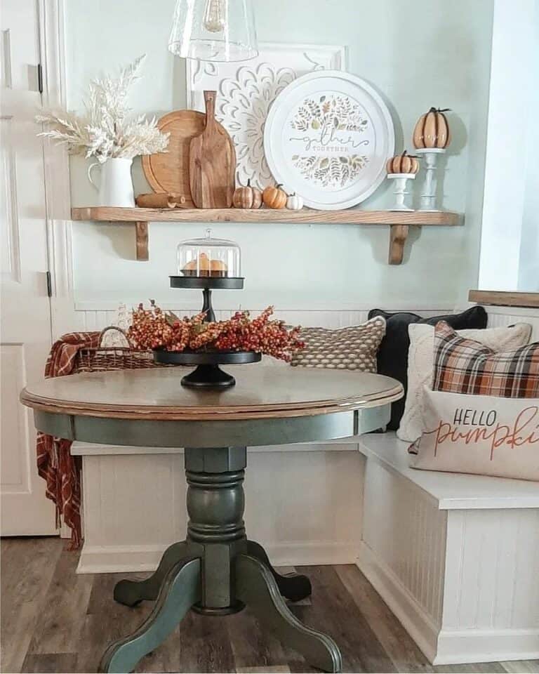 L-shaped White Beadboard Dining Banquette