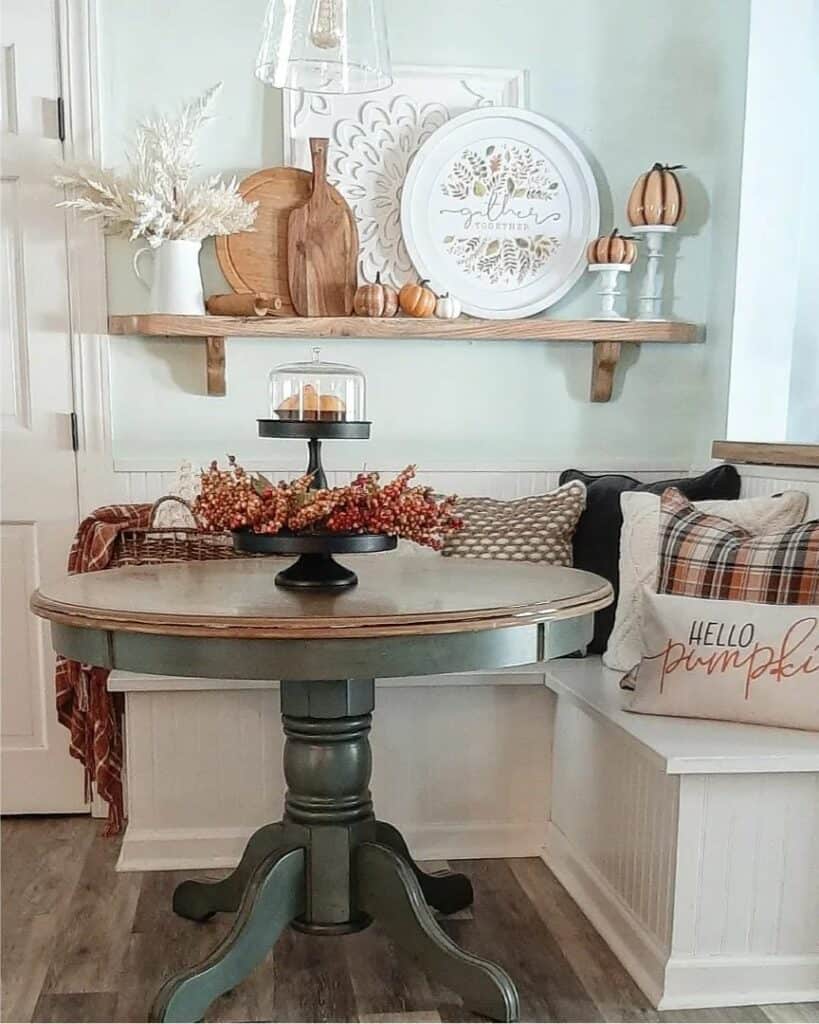 L-shaped White Beadboard Dining Banquette