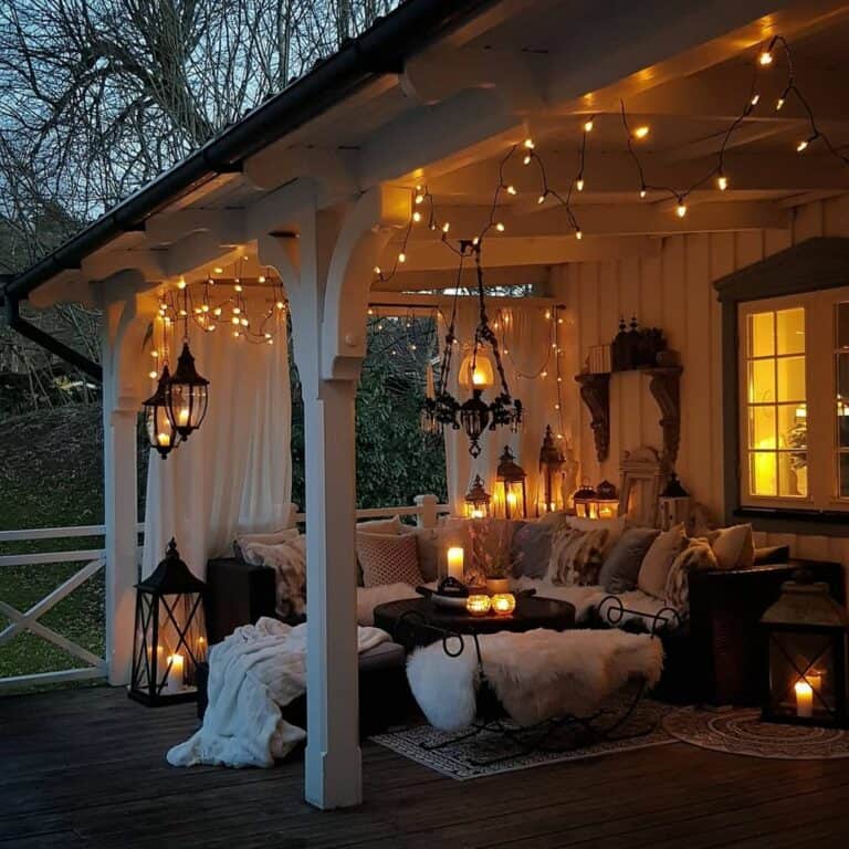 Lanterns and Fairy Lights Illuminate Plush Seating