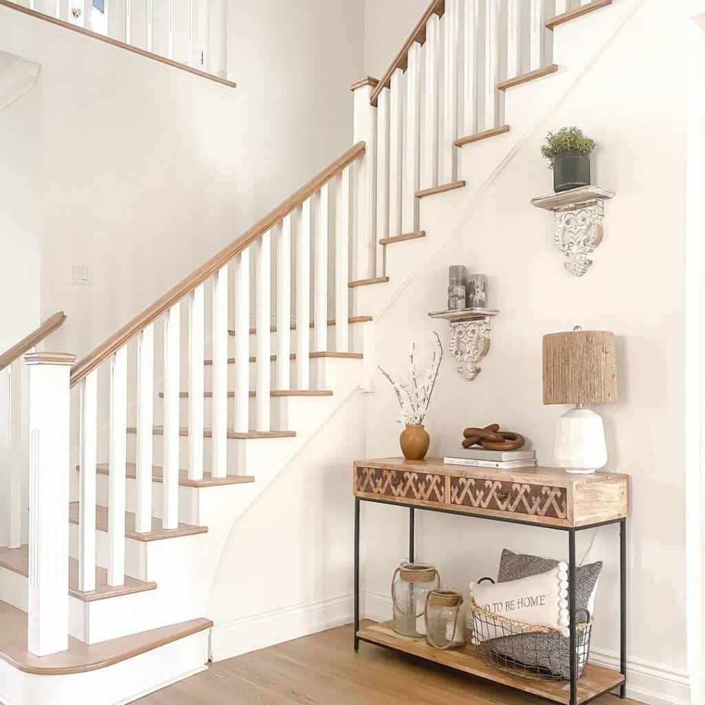 Light Wood Stairs With White Risers