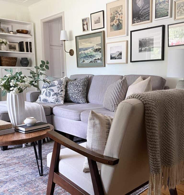 Living Room With Comfortable Gray Couch