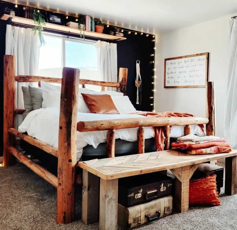 Log Cabin Style Bed and Matching Bench