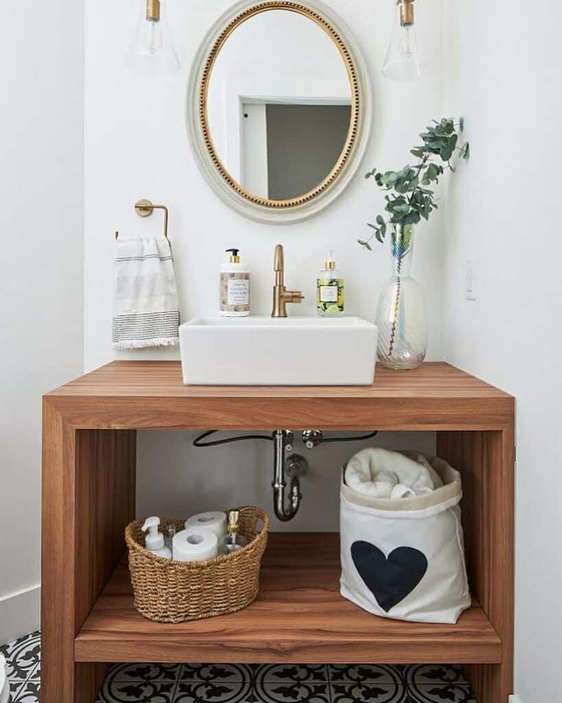 Luxurious Accessories on an Open-shelf Vanity