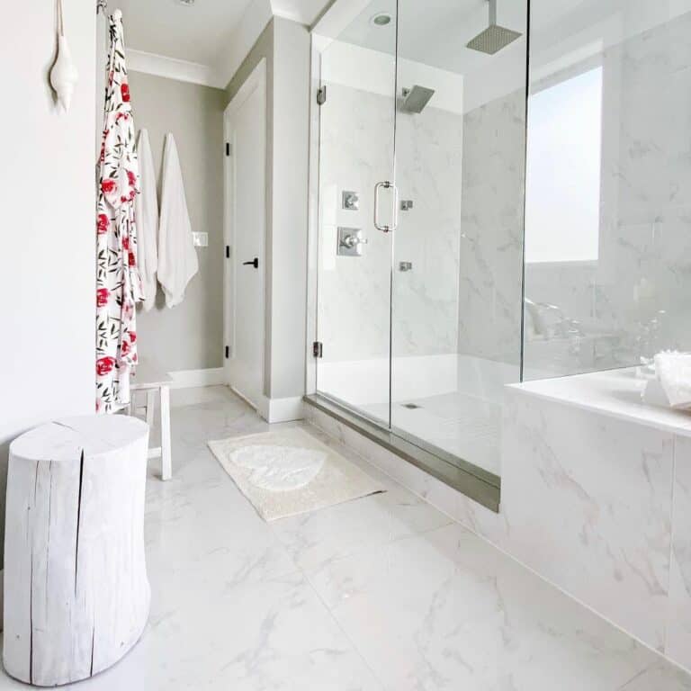 Marble Bathroom Shower With Glass Enclosure