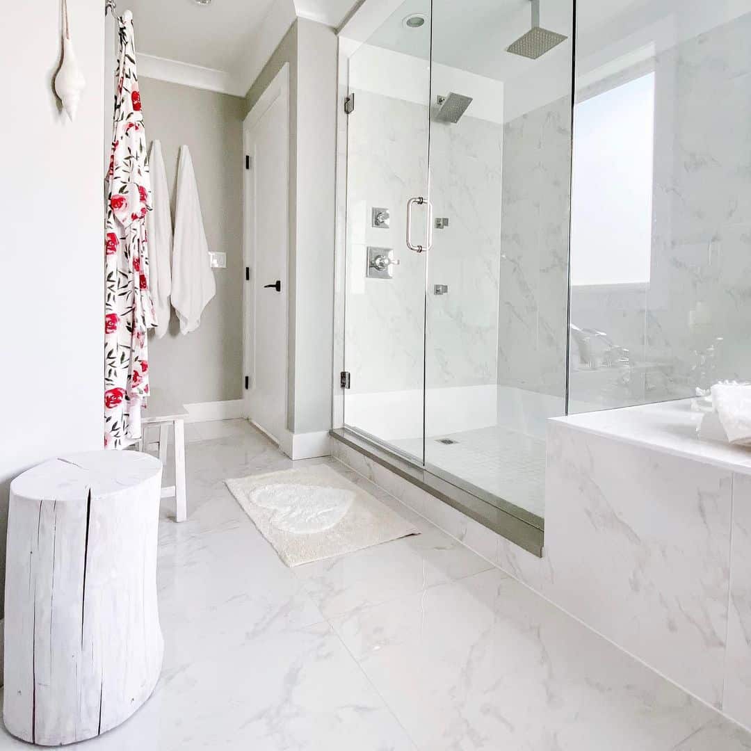 Marble Bathroom Shower With Glass Enclosure - Soul & Lane