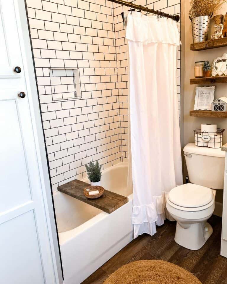Matching Wood Tones Throughout the Bathroom
