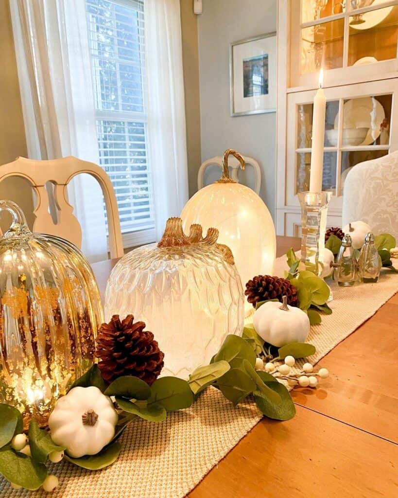 Mercury and Frosted Glass Light-up Gourd Centerpieces