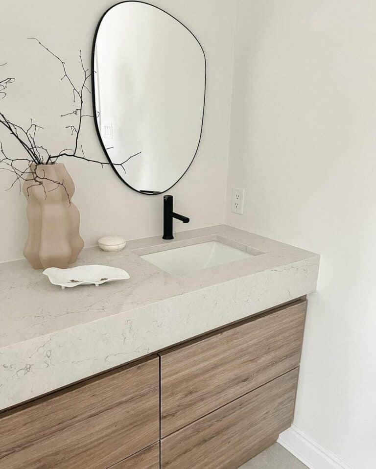 Minimalistic Bathroom With Marble and Wood Vanity