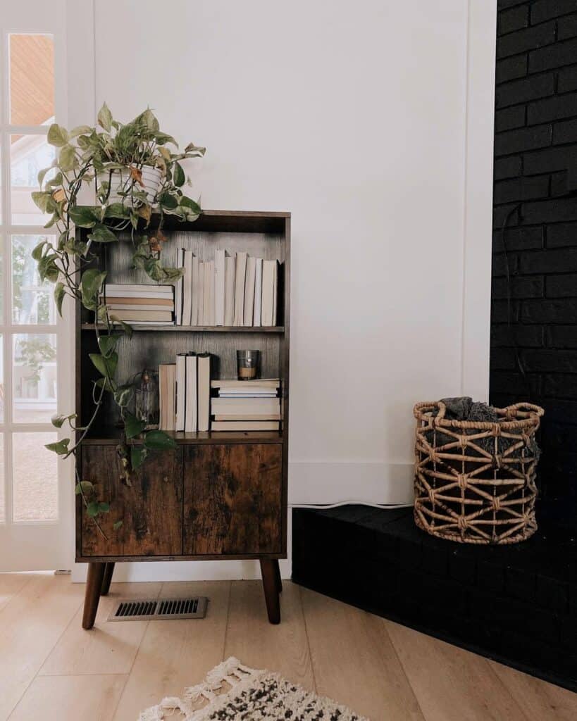 Minimalistic Living Room With Wooden Bookshelf