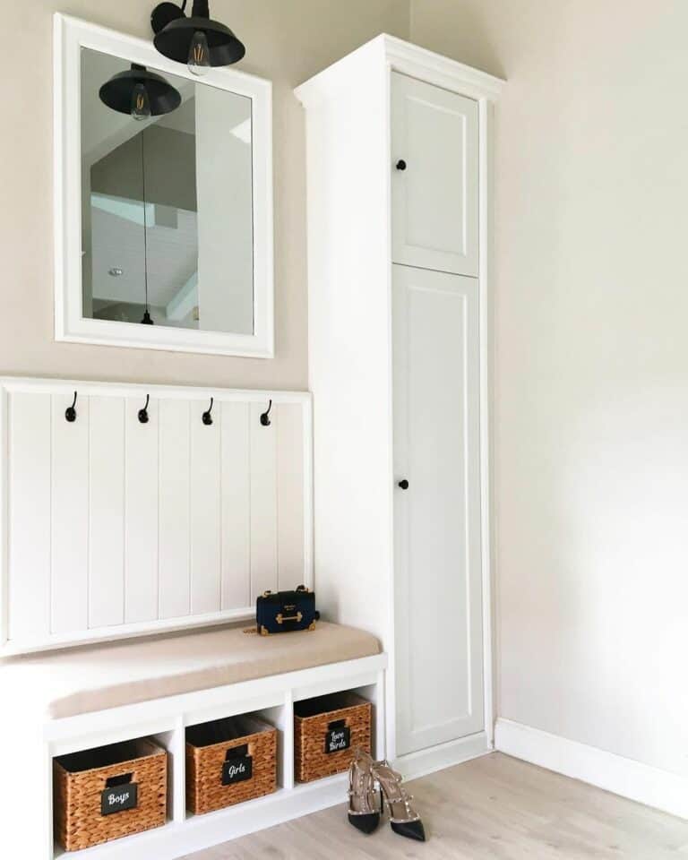 Minimalistic Mudroom With Woven Baskets