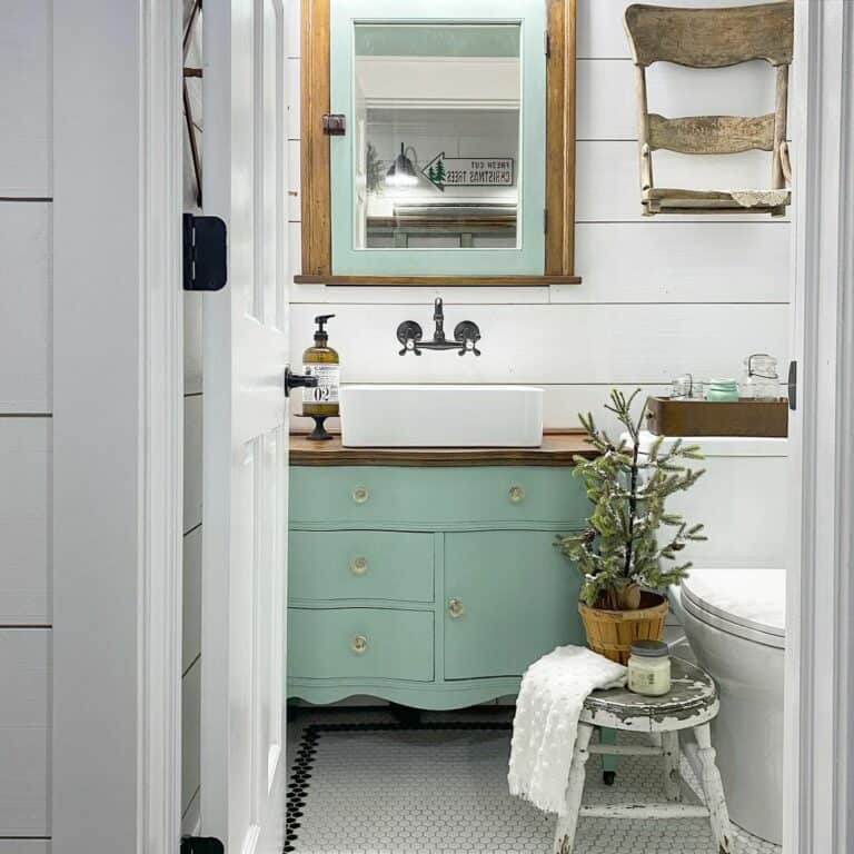Mint Green Vanity for a Colorful Rustic Design