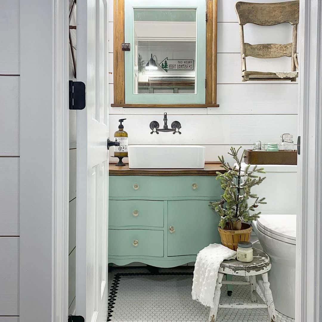 Mint Green Vanity for a Colorful Rustic Design Soul & Lane