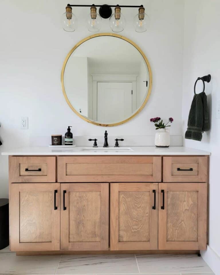 Modern Bathroom With a Rustic Wood Vanity