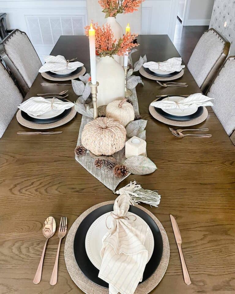 Modern Fall Table Setting With Black Plates
