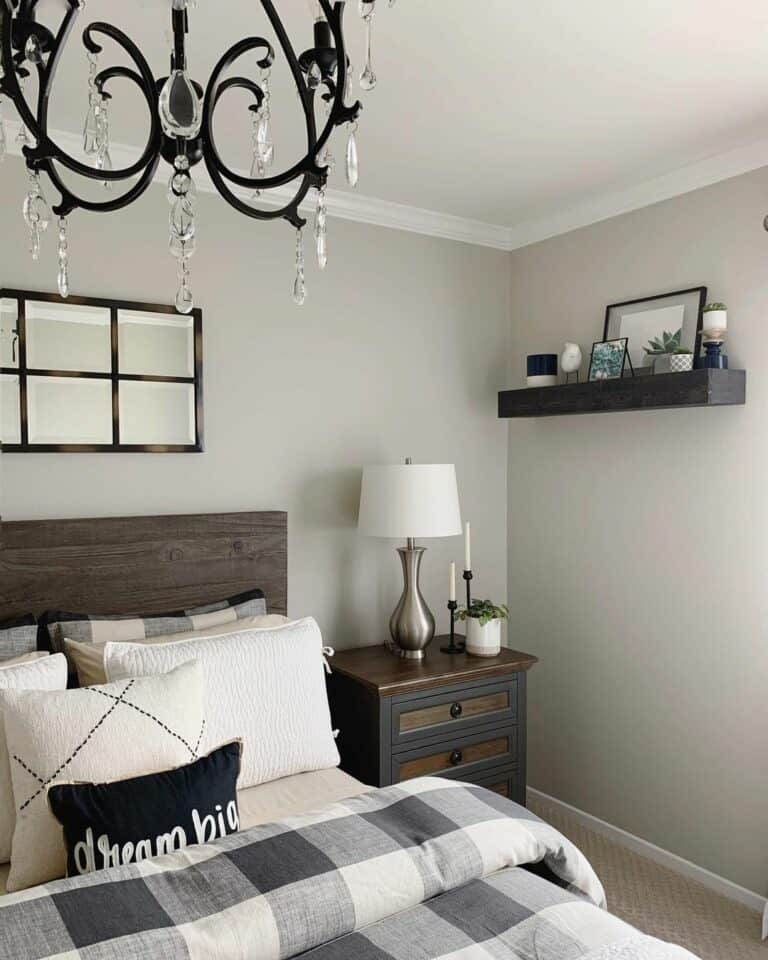 Modern Farmhouse Bedroom With Gray and White Plaid Bedding